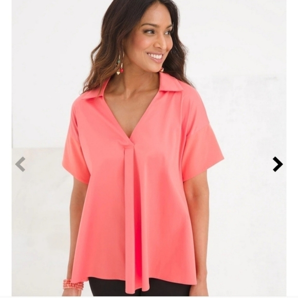 Chico's Knit And Woven Trapeze Top Tangerine Size Large - Picture 2 of 6